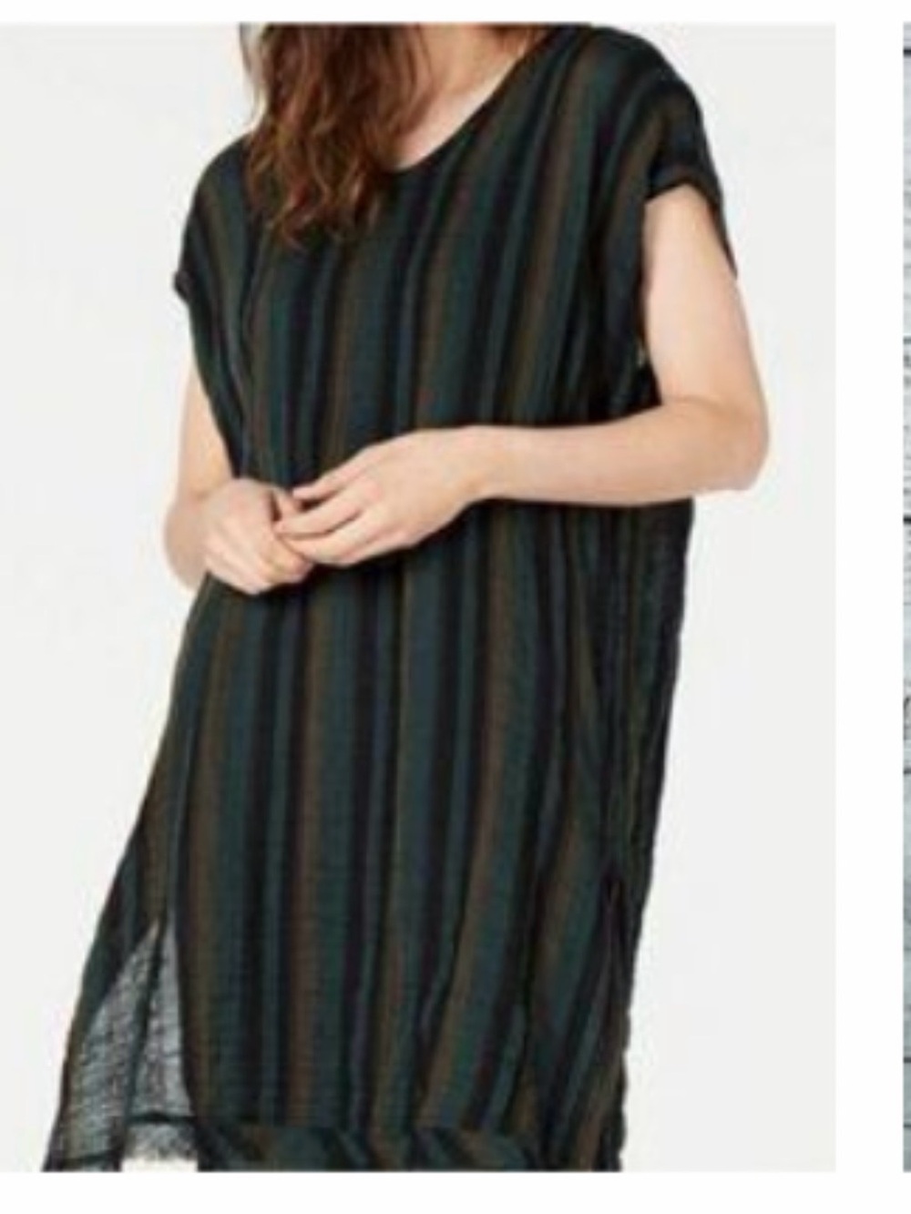 Eileen Fisher Nori Striped Organic Cotton Gauze Tunic Top Fringe S-M Lagenlook